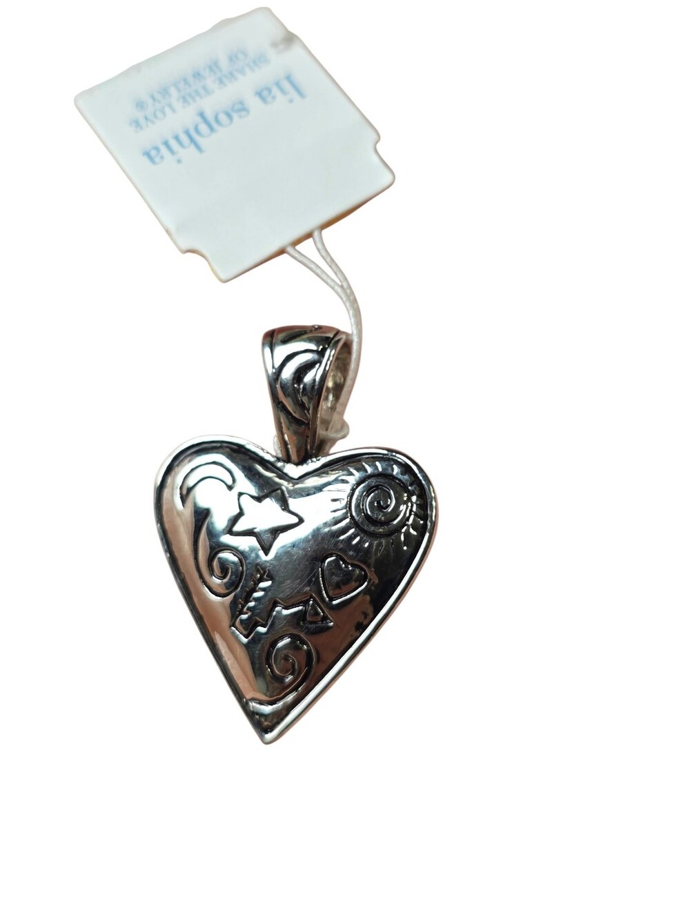 Lia Sophia Silver Heart Pendant with Star and Swirl Motifs